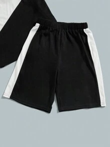 SHEIN Leap Crew Tween Boy Letter Graphic Colorblock Tee & Shorts - Multicolor - View 3