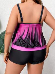 Swim Lushoire Summer Beach Plus Ombre Tankini - Hot Pink - View 2