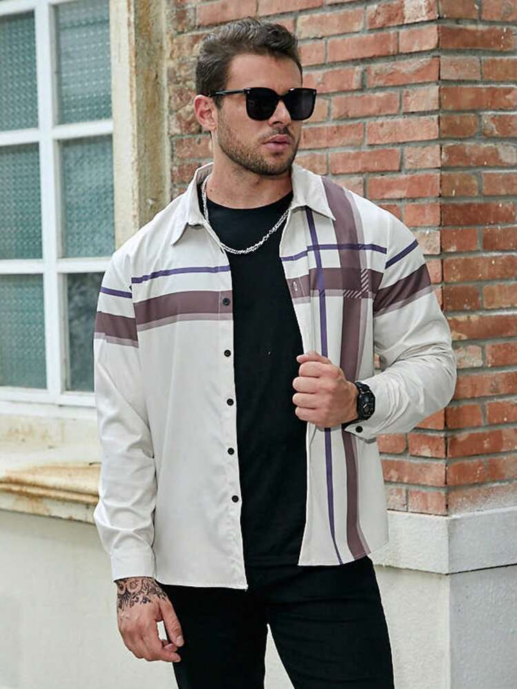 Men Plus Striped Print Shirt