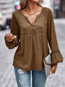 SHEIN LUNE Notched Neckline Lantern Sleeve Tee
