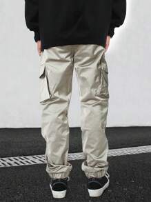 Manfinity EMRG Men Flap Pocket Side Drawstring Waist Cargo Pants - Apricot - View 2