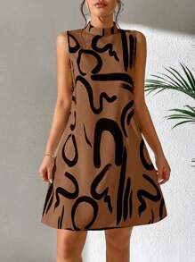 Breezaya Allover Print Mock Neck Tunic Dress