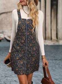 SHEIN Unity 滿版印花拉鏈開襟背帶洋裝無毛衣 - 彩色 - 查看 1