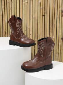 Botas cowboy para niños de moda dulce con con bordado detallando, perfecto para exterior con ocio actividades en otoño con invierno - Óxido marrón - Ver 5