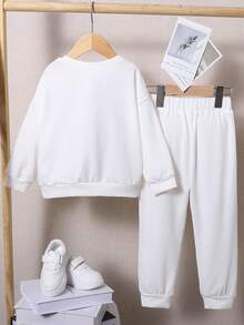 SHEIN Young Girl Street Style Casual Cute Rabbit Printed 2pcs/Set Outfits - Multicolor - View 2