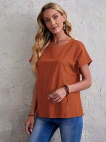 EMERY ROSE 素色蝙蝠袖上衣 - 紅木色 - 查看 3