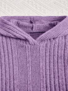 女婴纯色长袖罗纹连帽衫和打底裤休闲套装 - 紫色 - 查看 5