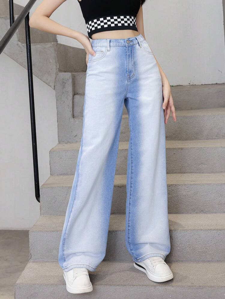 Teen Girl Slant Pocket Wide Leg Jeans
