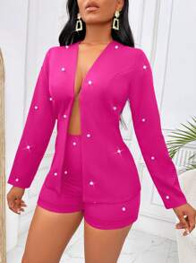 VaVaBold Ngọc trai đính cườm Áo vest & Quần short - Màu Hồng Tươi - Xem 4