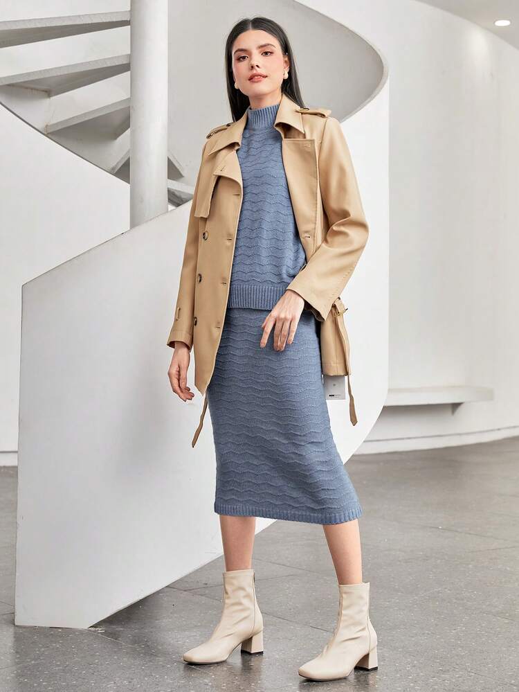 Solid Sweater Vest & Sweater Dress Without Tee 2 Piece Set