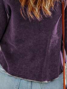 Contrast Binding Raglan Sleeve Tee - Purple - View 5