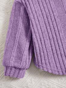 女婴纯色长袖罗纹连帽衫和打底裤休闲套装 - 紫色 - 查看 6