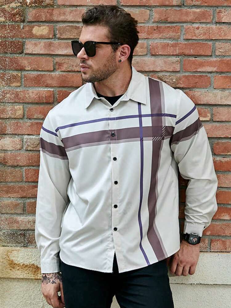 Men Plus Striped Print Shirt