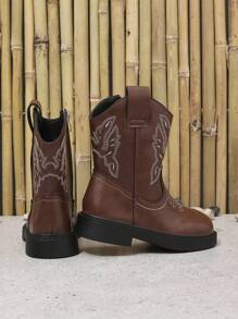 Botas cowboy para niños de moda dulce con con bordado detallando, perfecto para exterior con ocio actividades en otoño con invierno - Óxido marrón - Ver 2