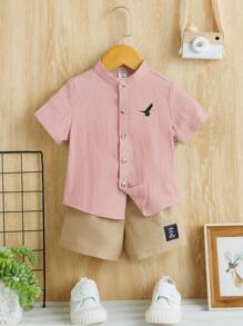 男嬰鳥印花襯衫&字母補丁細節短褲 - 彩色 - 查看 1