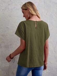 EMERY ROSE Solid Batwing Sleeve Top - Army Green - View 2