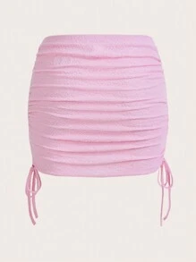 SHEIN EZwear 大碼字母圖案側抽繩包臀半身裙 - 淺粉色 - 查看 2