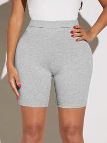 SHEIN SXY Solid High Waist Biker Shorts - Light Grey - View 5