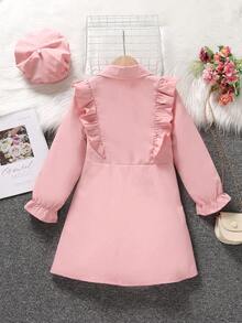 SHEIN Cô Gái Trẻ Viền Ruffle Đôi ngực tay áo lá sen Đầm & Mũ - Hồng - Xem 2