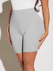 SHEIN SXY Solid High Waist Biker Shorts - Light Grey - View 1