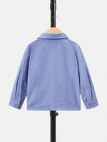 SHEIN Chàng trai trẻ Chất rắn Nút phía trước Áo sơ mi Với Buộc - Màu xanh lam - Xem 2