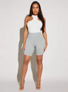 SHEIN SXY Solid High Waist Biker Shorts - Light Grey - View 3