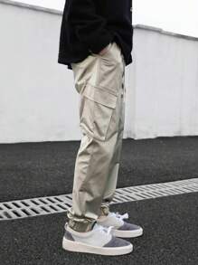 Manfinity EMRG Men Flap Pocket Side Drawstring Waist Cargo Pants - Apricot - View 4