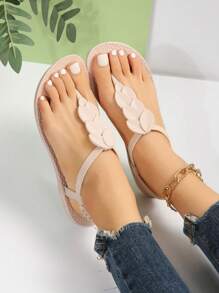 Fashionable Casual Round Ring Thong Roman Style Flat Sandals - Apricot - View 3
