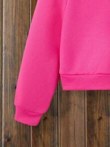 SHEIN Cô gái Tween Chất rắn Áo Zip Up Hoodie & Quần nỉ - Màu Hồng Tươi - Xem 3