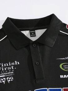 Manfinity VCAY Men Letter Graphic Contrast Side Seam Polo Shirt - Multicolor - View 3