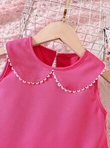 SHEIN 小女童彼得潘領荷葉邊連衣裙 - 玫紅色 - 查看 6