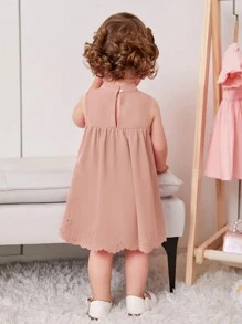 SHEIN Baby Girl Bow Front Laser Cut Out Scallop Trim Dress