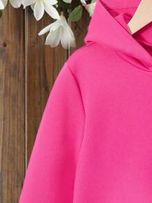 SHEIN Cô gái Tween Chất rắn Áo Zip Up Hoodie & Quần nỉ - Màu Hồng Tươi - Xem 4