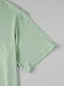 Aesthetic Post Hombres Camiseta de hombros caídos con estampado de letra - Verde - Ver 5