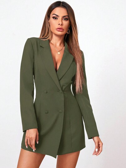EURMUSE Lapel Collar Double Breasted Blazer Dress