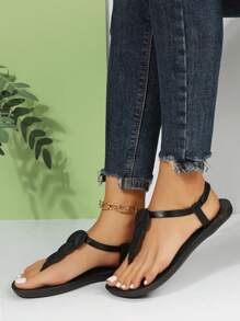 时尚休闲圆环人字拖罗马风平底凉鞋 - 黑色 - 查看 6