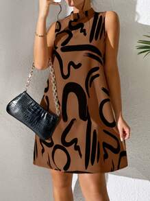 Breezaya Allover Print Mock Neck Tunic Dress