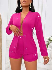 VaVaBold Ngọc trai đính cườm Áo vest & Quần short - Màu Hồng Tươi - Xem 6