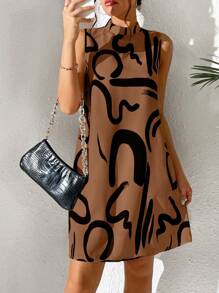 Breezaya Allover Print Mock Neck Tunic Dress