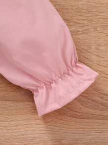 SHEIN Cô Gái Trẻ Viền Ruffle Đôi ngực tay áo lá sen Đầm & Mũ - Hồng - Xem 4