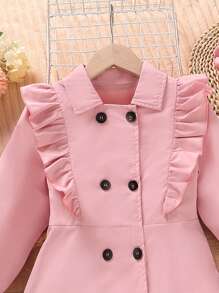 SHEIN Cô Gái Trẻ Viền Ruffle Đôi ngực tay áo lá sen Đầm & Mũ - Hồng - Xem 3