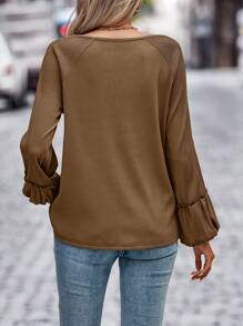 SHEIN LUNE Notched Neckline Lantern Sleeve Tee