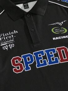 Manfinity VCAY Men Letter Graphic Contrast Side Seam Polo Shirt - Multicolor - View 5