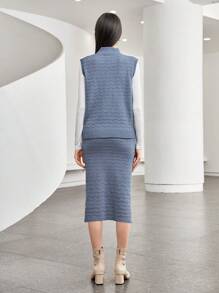 Seusyu 净色毛衣背心和毛衣裙（不含 T 恤）2 件套 - 藍色 - 查看 3