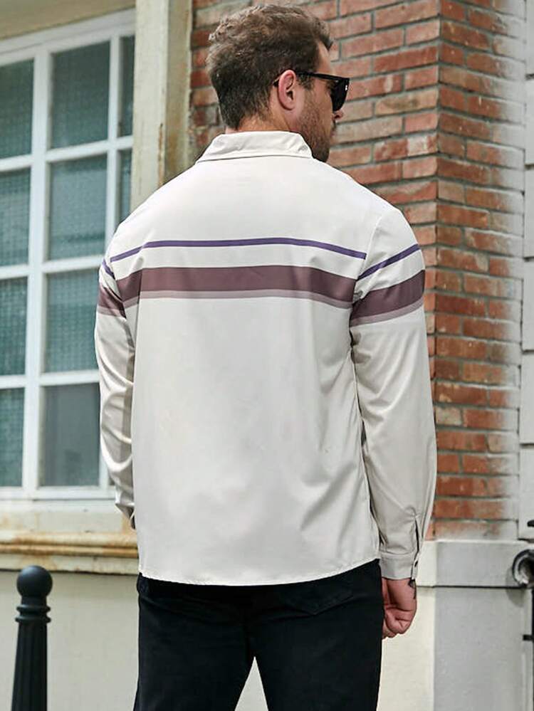 Men Plus Striped Print Shirt