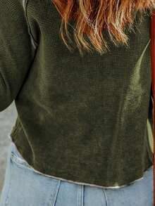 Contrast Stitch Raglan Sleeve Tee - Olive Green - View 4