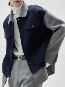 Manfinity EMRG 男士顏色拼接下垂肩外套,寬鬆版型,無帽款式 - 藍色 - 查看 3