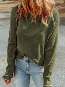 Acelitt Contrast Stitch Raglan Sleeve Tee