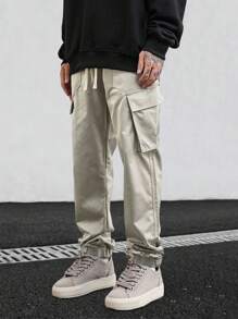 Manfinity EMRG Men Flap Pocket Side Drawstring Waist Cargo Pants - Apricot - View 1