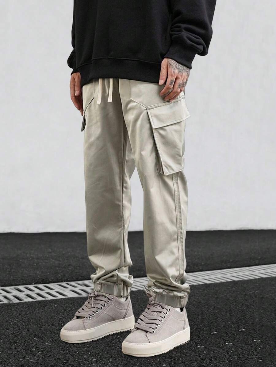 Manfinity EMRG Men Flap Pocket Side Drawstring Waist Cargo Pants - Apricot - View 1